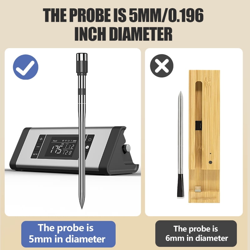 800FT smart wireless meat thermometer, with the thinnest probe, Bluetooth food thermometer, remote tracking and real-time reading through the app, suitable for barbecues, grilling, smoking devices
