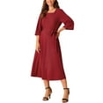 thumbnail image 4 of INSPIRE CHIC Women's Elegant Crewneck Bell 3/4 Sleeve Tie Waist Casual Midi Dress with Pockets, 4 of 4