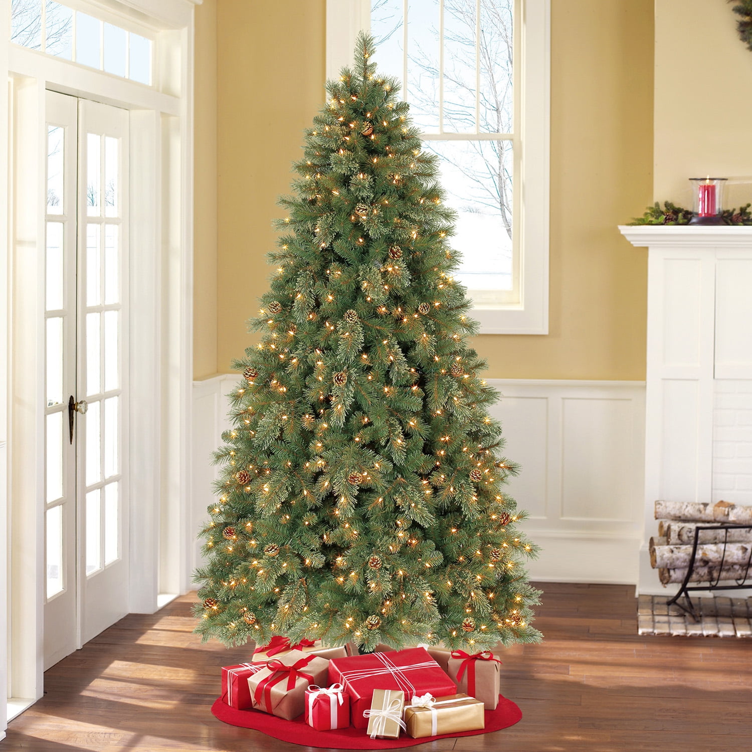 Holiday Time Pre-Lit 7.5' Carson Pine Artificial Christmas Tree, Clear ...