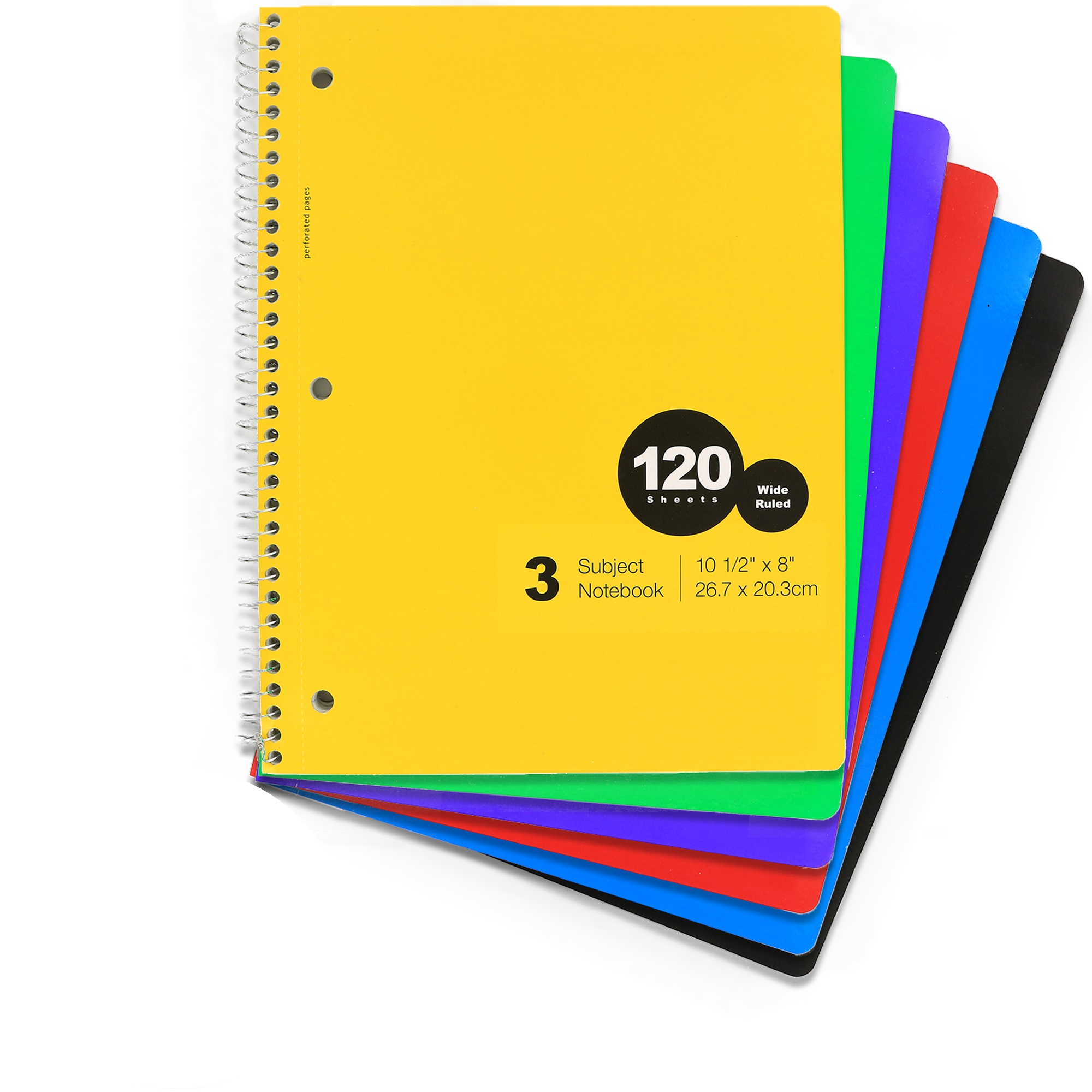 Emraw 3 Subject Spiral Notebook 120 Sheets Wide Ruled Wire Binding