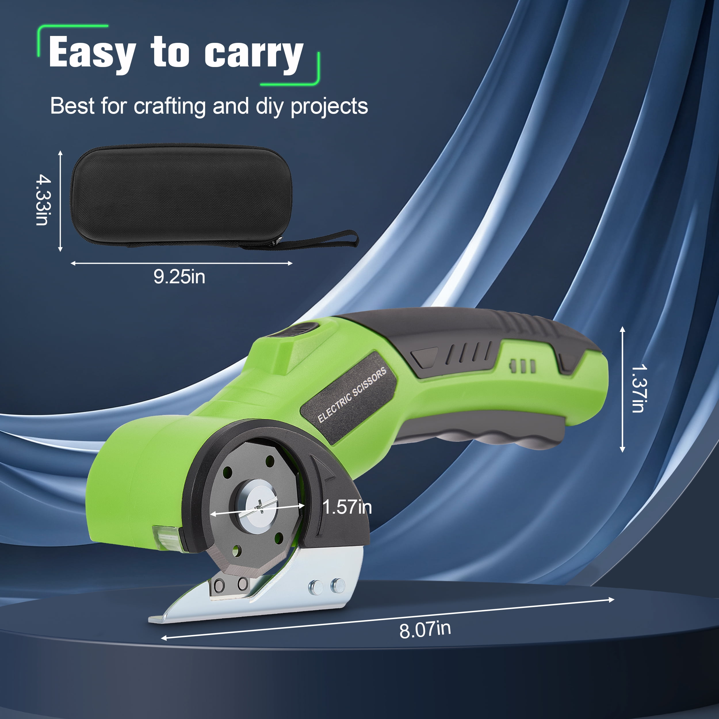 RELOIVE Cordless Electric Scissors,4.2V Rechargeable Rotary Cardboard Cutter, 2000mAh Battery, with LED Light, 2 Blades, Box Cutter for Fabric Carpet Carton Plastic Leather Cloth