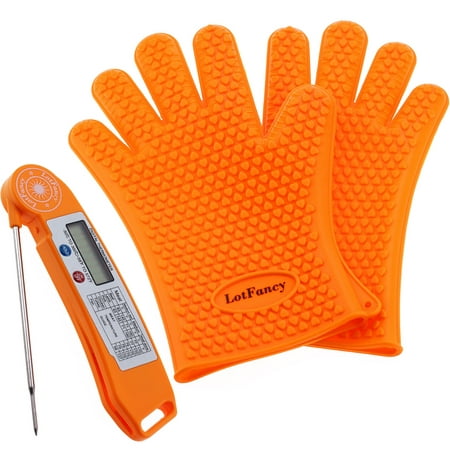 LotFancy 1 Javelin Instant Read Digital Meat Thermometer & 2 Heat Resistant Cooking Gloves for Barbecue Smoking Grilling and Oven Cooking, FDA (Best Meat Thermometer For Smoking)