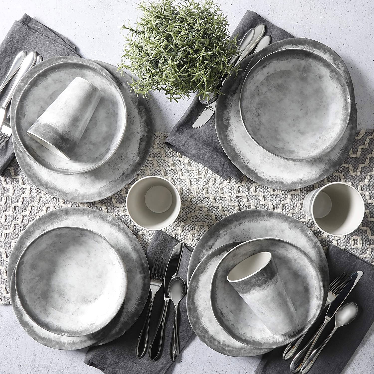 Gibson Home Granite Organic Round Melamine Dinnerware Set, Service for Four (16pcs), Marble