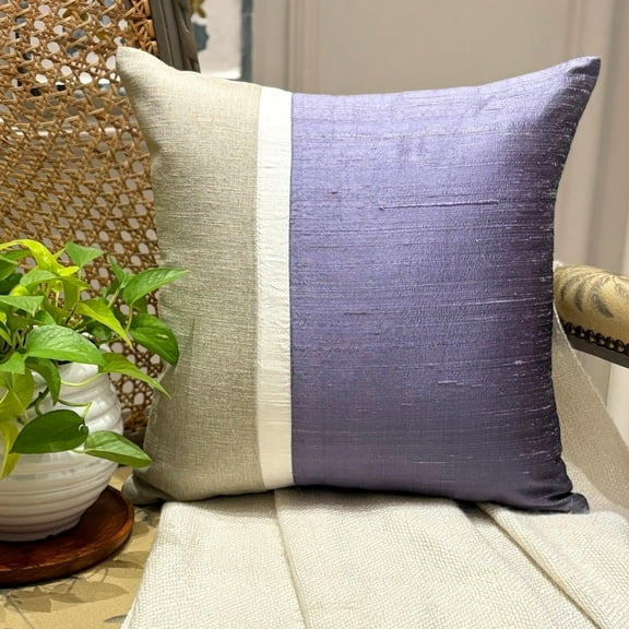 The HomeCentric Decorative Purple 16"x16" (40x40 cm) Throw Pillows, Silk & Linen Patchwork & Colorblock Throw Pillows For Couch, Solid Color Pattern Modern Style - Purple Silkastic