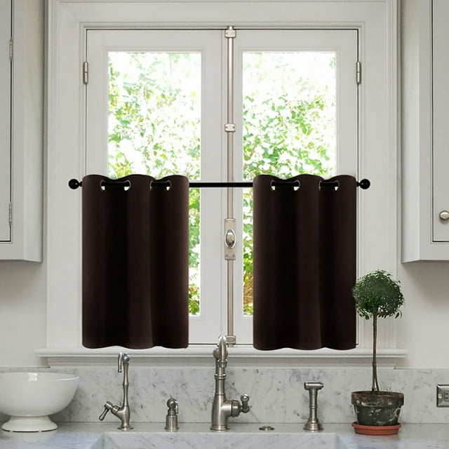 Innerwin Panneaux de Cantonnière Rideaux Thermiques Droits 2 Pcs Décor Demi-Rideau Occultant Court à Œillets Imprimé Marron 34 *30 Pouces à Œillets