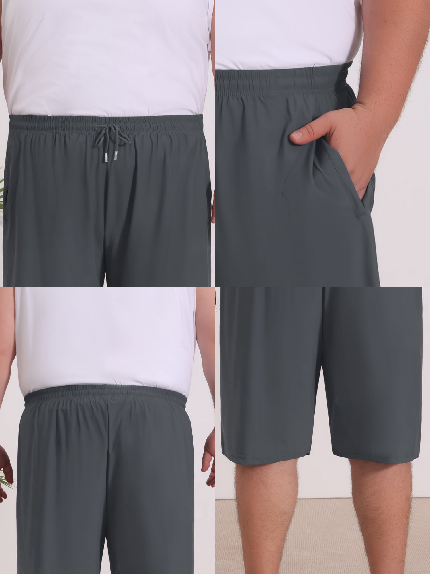 DARING DIVA Men's Zipper Pockets Above Knee Drawstring Waist Sport Shorts 3XL Gray