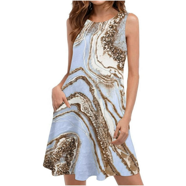SMihono Robe d'Été pour Femmes Grande Taille Robes d'Été pour Femmes Plage Florale T-Shirt Robe Décontractée Poches Boho Robe Débardeur