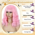 thumbnail image 6 of Phocas Short Bob Wigs for Women Wavy Wig Synthetic Pink Wig with Bangs, 6 of 8