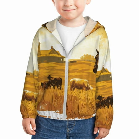 

Qekee Western Cowboy Ranch Print UPF 50+ Kids Sun-Protective Hooded Long Sleeve Rash Guard for Fishing Water Beach Sports -18 Months