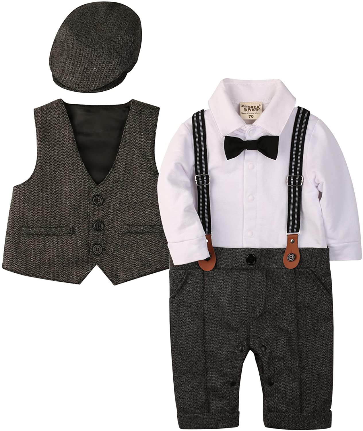 2pc Handsome Baby Boy Gentleman Englon Suit stripe Vest+Pants Kids Party Clothes