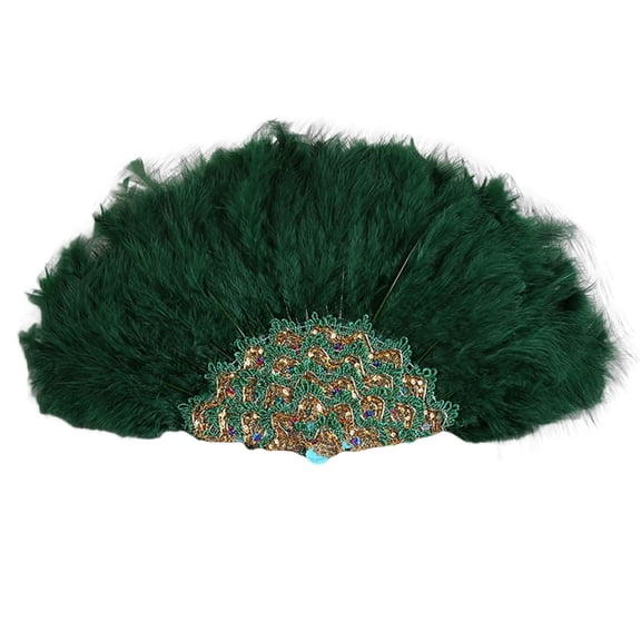 Wxqbjtam Wedding Bride Feather Fan Handheld Decorative for Tea Dancing Green