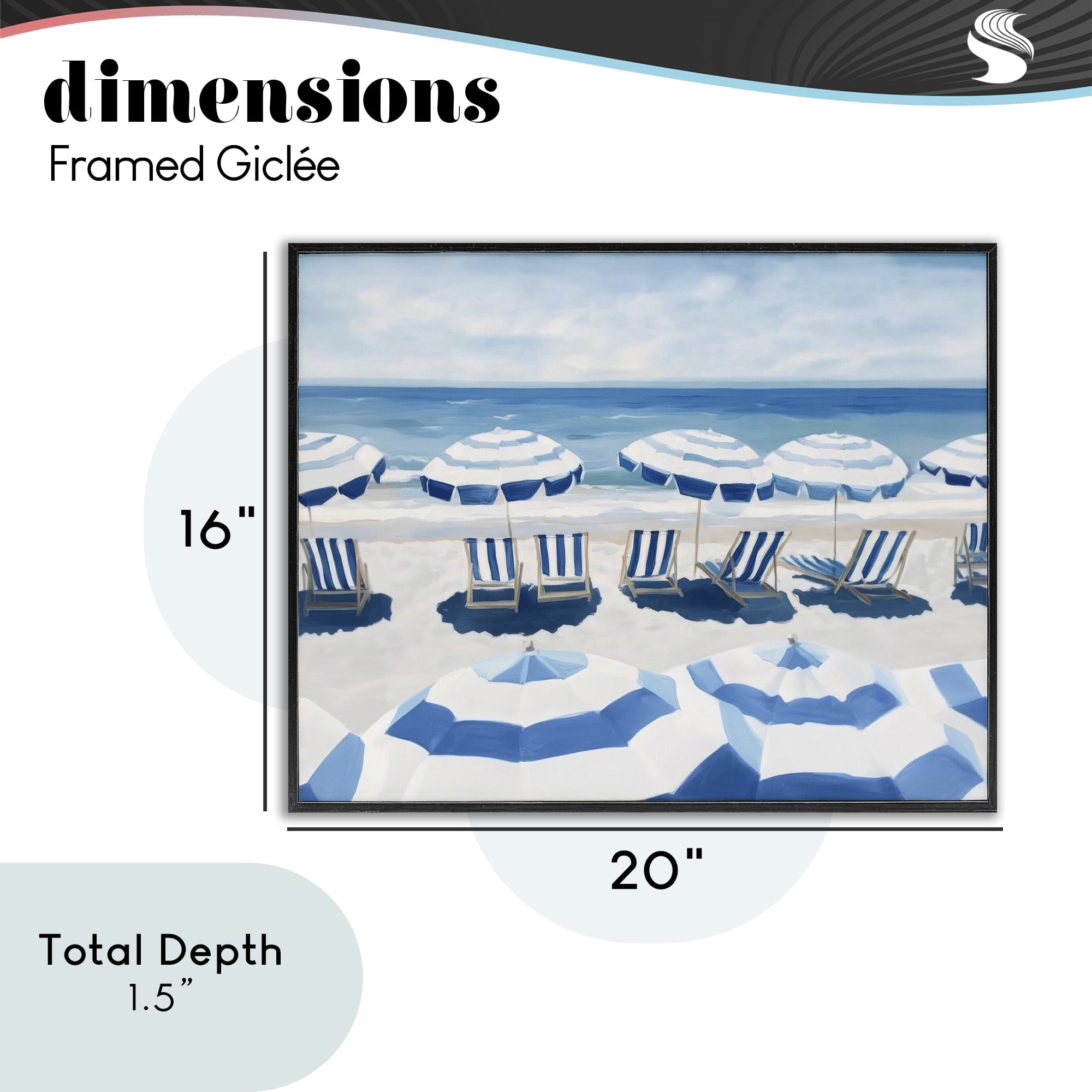 Stupell Industries Beach Nice Blue Striped Umbrellas Black Framed Giclee Art, design by Sisi and Seb