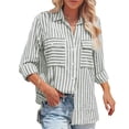 thumbnail image 2 of Dazajoo Button Down Striped Shirts for Women Lightweight Long Sleeve Lapel Blouses with Pocket 2024 Fall Casual Loose Classic Tees Weekly Sale,Green,M, 2 of 4