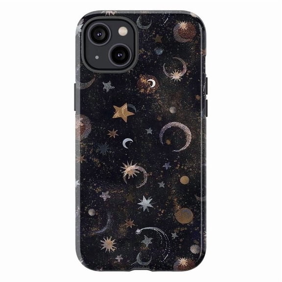 Dark Galaxy Star Moon Phone Case, Celestial Night Sky Pattern Cover for iPhone 17 16 15 14 13 12 11 Pro Plus Mini