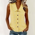 thumbnail image 2 of Lcziwo Button Down Tank Tops for Women Summer Business Work Dress Blouses Sleeveless Peter Pan Collar Gingham Shirts Yellow,XL, 2 of 9