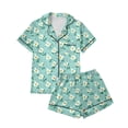 thumbnail image 4 of KLHDSF Womens 2 Piece Pajama Set Short Sleeve Top and Shorts Casual Summer Floral Loungewear Green L, 4 of 7
