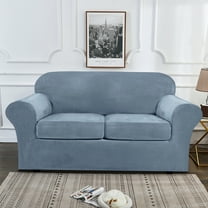 SHANNA Sofa Covers Stretch Velvet Couch Covers with Seperate Seat Cushion Covers, Armchair /Loveseat / Sofa Slipcovers (Gray Blue, Loveseat Cover)