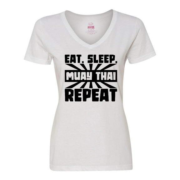 Inktastic Eat, Sleep, Muay Thai, Repeat Women's V-Neck T-Shirt