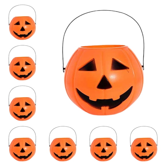 8 PCS Halloween Trick or Treat Pumpkin Buckets Halloween Pumpkin Buckets Halloween Party Favors Pumpkin Face Candy Basket Plastic Pail Candy Bowl Holder with Handle or Party Decoration Party Supplies