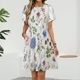thumbnail image 2 of Spring Green Botanical Colorful Wildflower Dress Summer Street Style Dresses Female Short Sleeve Printed Sundress, 2 of 7