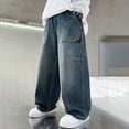 thumbnail image 2 of TOWED22 Boys Casual Straight Leg Baggy Jeans Kids Elastic Waist Loose Denim Pants with Pockets Blue,10-12 Y, 2 of 7