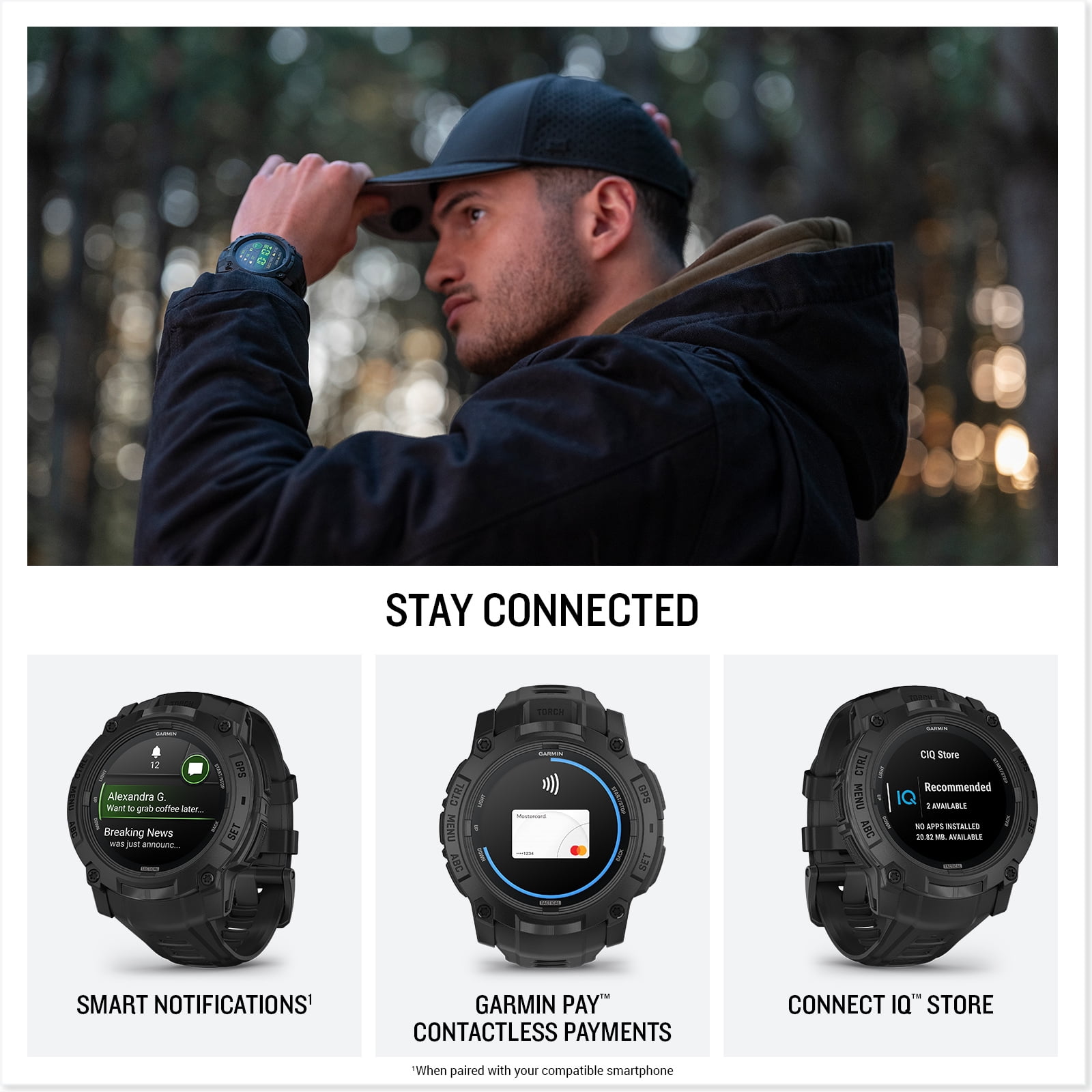 Garmin Instinct 3 Tactical Edition AMOLED 50mm Display, Rugged Outdoor GPS Smartwatch Bundle With USB Wall Charger + Microfiber Cleaning Cloth + More