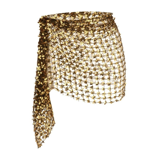 Pañuelo de cadera con lentejuelas para danza del vientre, estilo cinturón para mujer oro negro