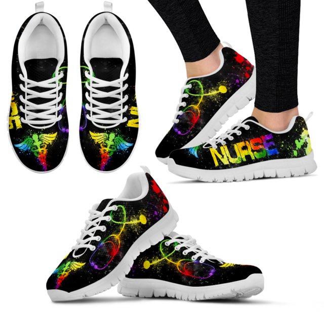 Zapatillas deportivas de moda con diseño de doodle de ic, zapatos negros con estampado de enfermera, zapatos planos con cordones para mujer, zapatos médicos