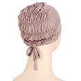 thumbnail image 4 of MEICHEN Turbans for Women Adjustable Beading Braid Hat Muslim Ruffle Cancer Beanie Wrap Cap Sleep Caps Satin Lined Hair Bonnets All Seasons Fashion Must Have, 4 of 6