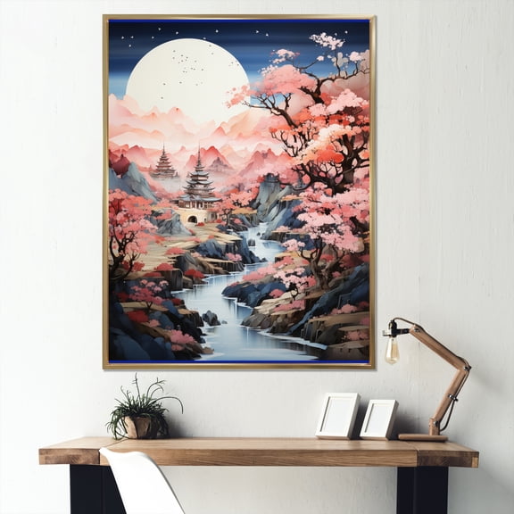 Designart "Silk Road China Art painting VIII" Chinese Floater Framed Wall Art Print