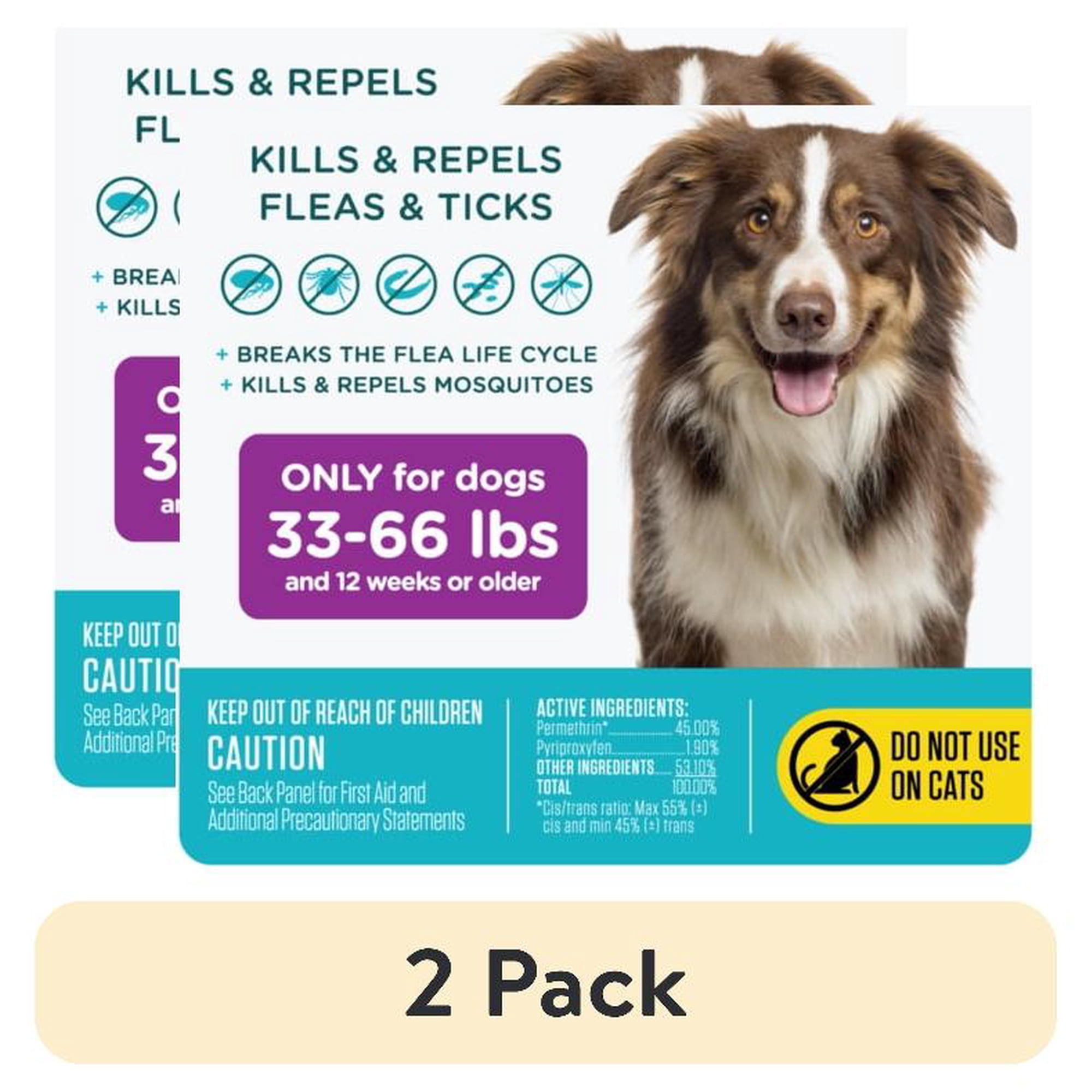 (2 pack) SERGEANT'S GUARDIAN Flea & Tick Topical for Dogs, 33-66 lbs, kills fleas and ticks, plus repels mosquitoes for up to four weeks.