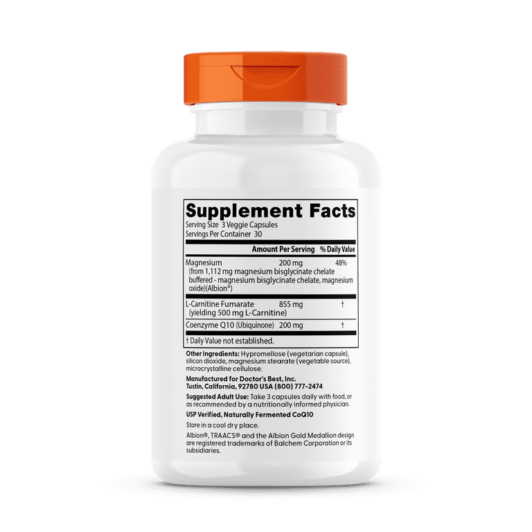 Doctor's Best Vegan CoQ10 L-Carnitine Magnesium, Energy & Muscle Recovery,  90 Veggie Caps
