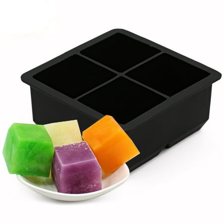 

huanledash 4 Cavity Silicone Square Shape Ice Cube Mold DIY Freezer Tray Jelly Maker Tool