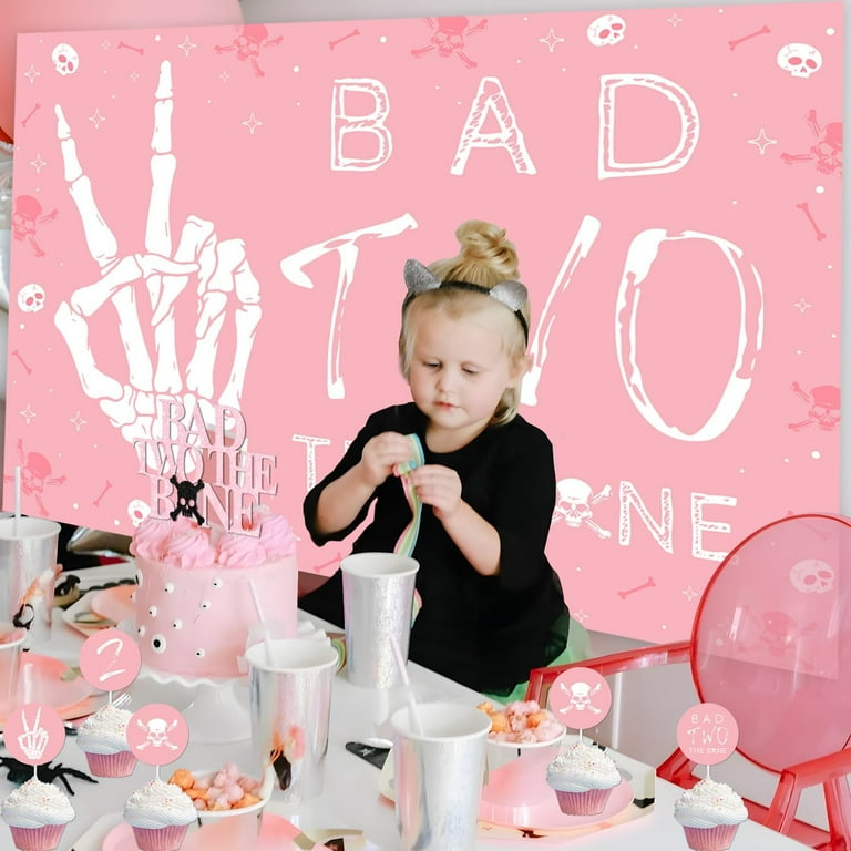 Bad Two The Bone Sfondo Per Festa 2° Compleanno - Striscione Con Tema Scheletro Rock, 0,9 X 1,5 M In Vinile