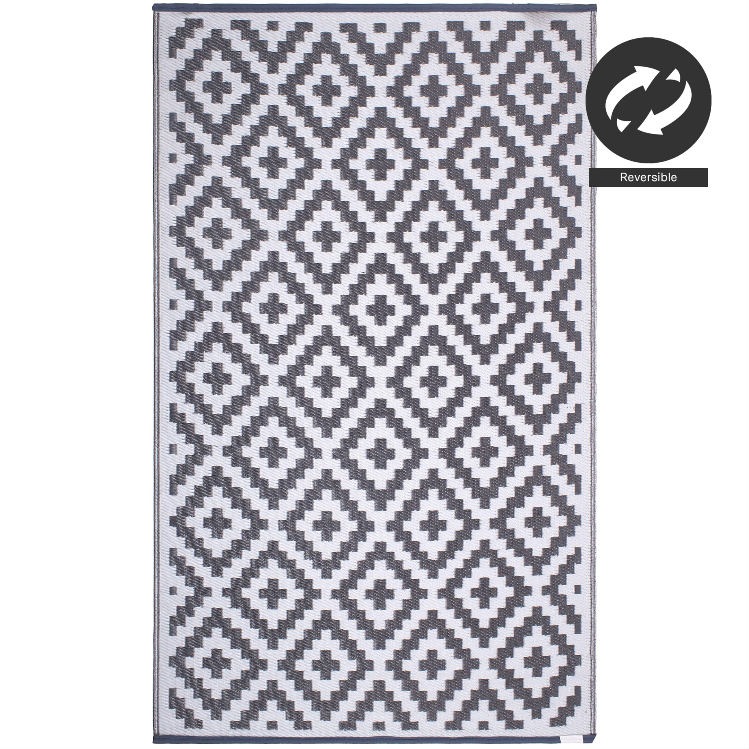 FH Home Outdoor Rug - Waterproof, Fade Resistant, Crease-Free - Premium Recycled Plastic - Geometric - Porch, Deck, Balcony, Mudroom, Laundry Room, Patio - Aztec - Gray & White - 3 x 5 ft