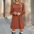 thumbnail image 2 of HJYCHN Elegant Women's Knit Tunic Dress with Puff Long Sleeves for Autumn Winter Comfortable Round Neck Casual Wear Brown XL, 2 of 6