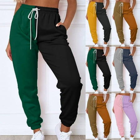 Dianli Colors Splicing Long Loose Drawstring Outfit with Pockets Free Shipping Women Casual Patchwork Trousers High Waist Drawstring With Multi-Pockets Corset Long Pants Green L