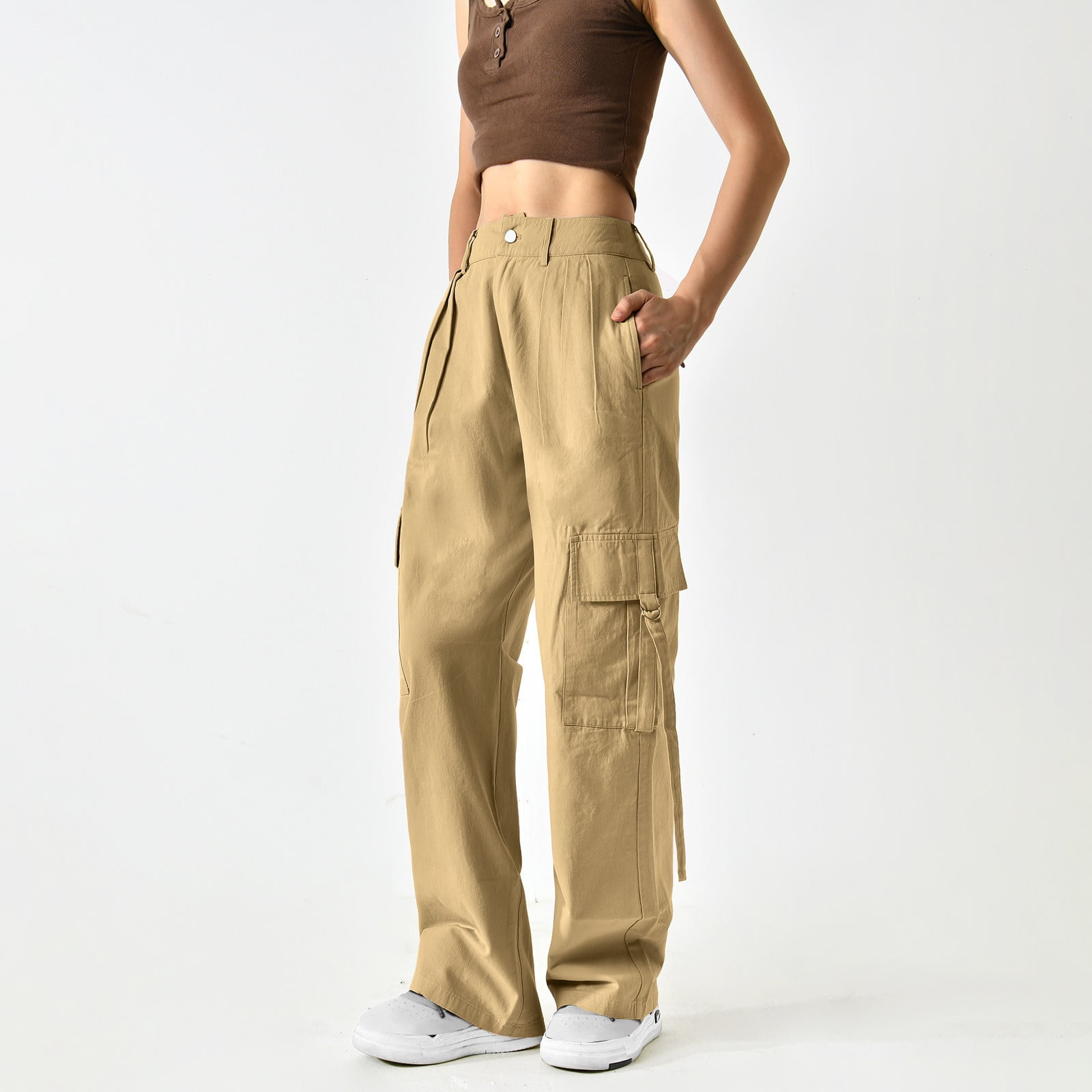 Xysaqa High Waist Baggy Cargo Pants for Women Multi Pocket