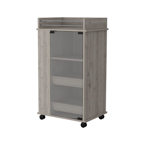 Nmkwnr Wood Bar Cart with Wheels and Glass Door and Shelf, Perfect for Living Room, Bar, Dining Room, Gray