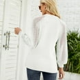 thumbnail image 3 of SWSMCLT Women's Tshirt Soft Elegant Lace Waffle Knit Shirt Cotton Notch V Neck Illusion Long Sleeve Fashion Patchwork Tee White Small, 3 of 4