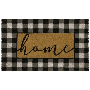 Mainstays Home Plaid Black and White Farmhouse Outdoor Coir Doormat, Black and White, 18" x 30"