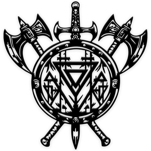 shiyou-Viking Wall Decor – Nordic Style Metal Art, Shield, Axe, and Sword Rustic Scandinavian Home Art, Gift for Viking Enthusiasts