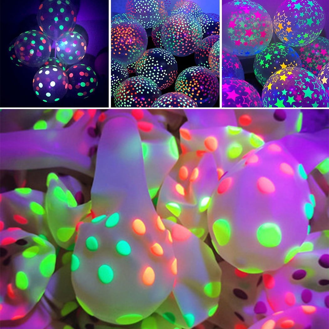 100 Pack 12 Inch Glow Party Star Dots Balloons UV Neon Glow Balloons Glow  in The Dark Balloons Black light Party Latex Balloons Reactive Fluorescent