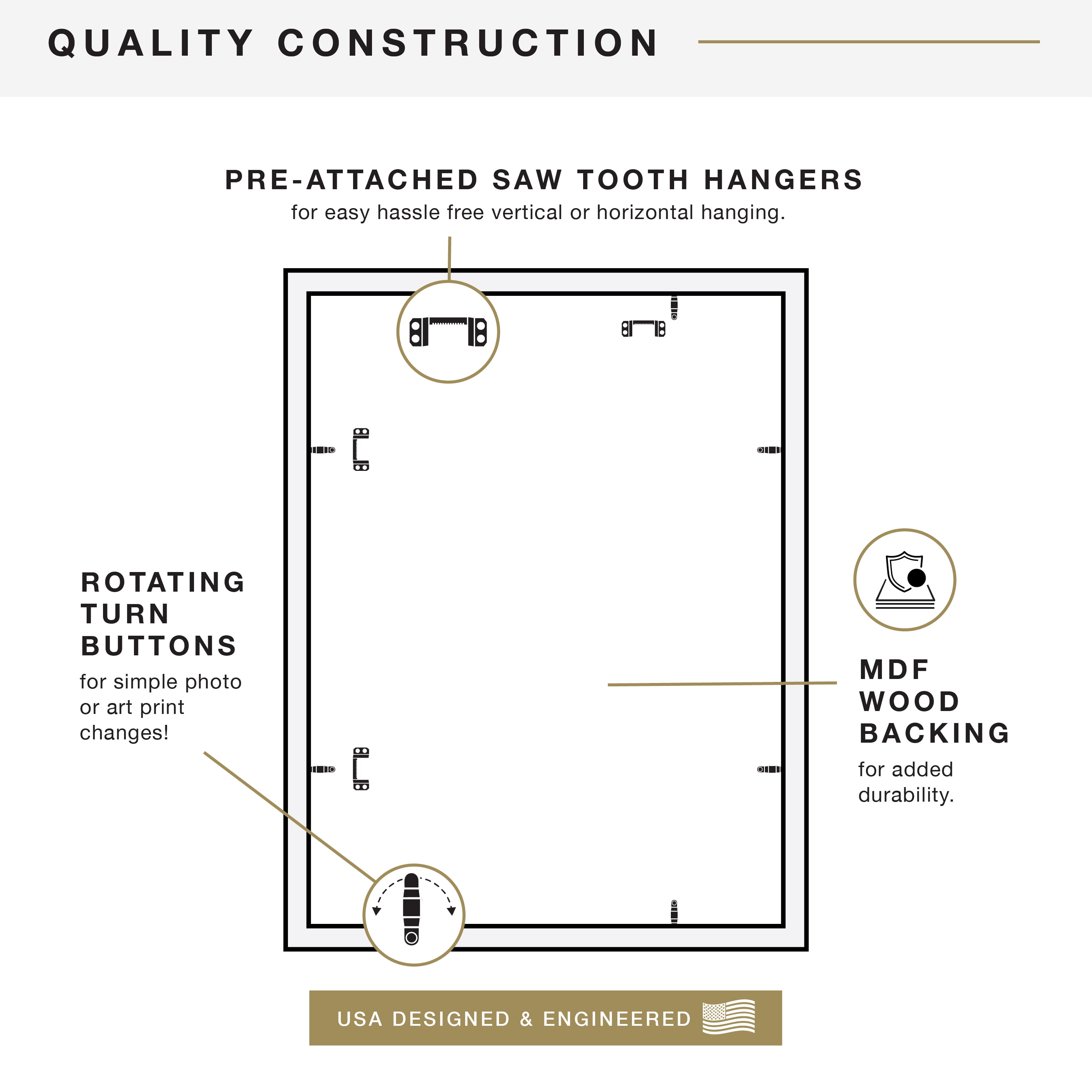 MCS Studio Gallery 18x24 Poster Frame White Woodgrain Engineered Wood, Vertical & Horizontal Wall Hanging Large Picture Frame for Photos, Posters & Art Prints (1-Pack)