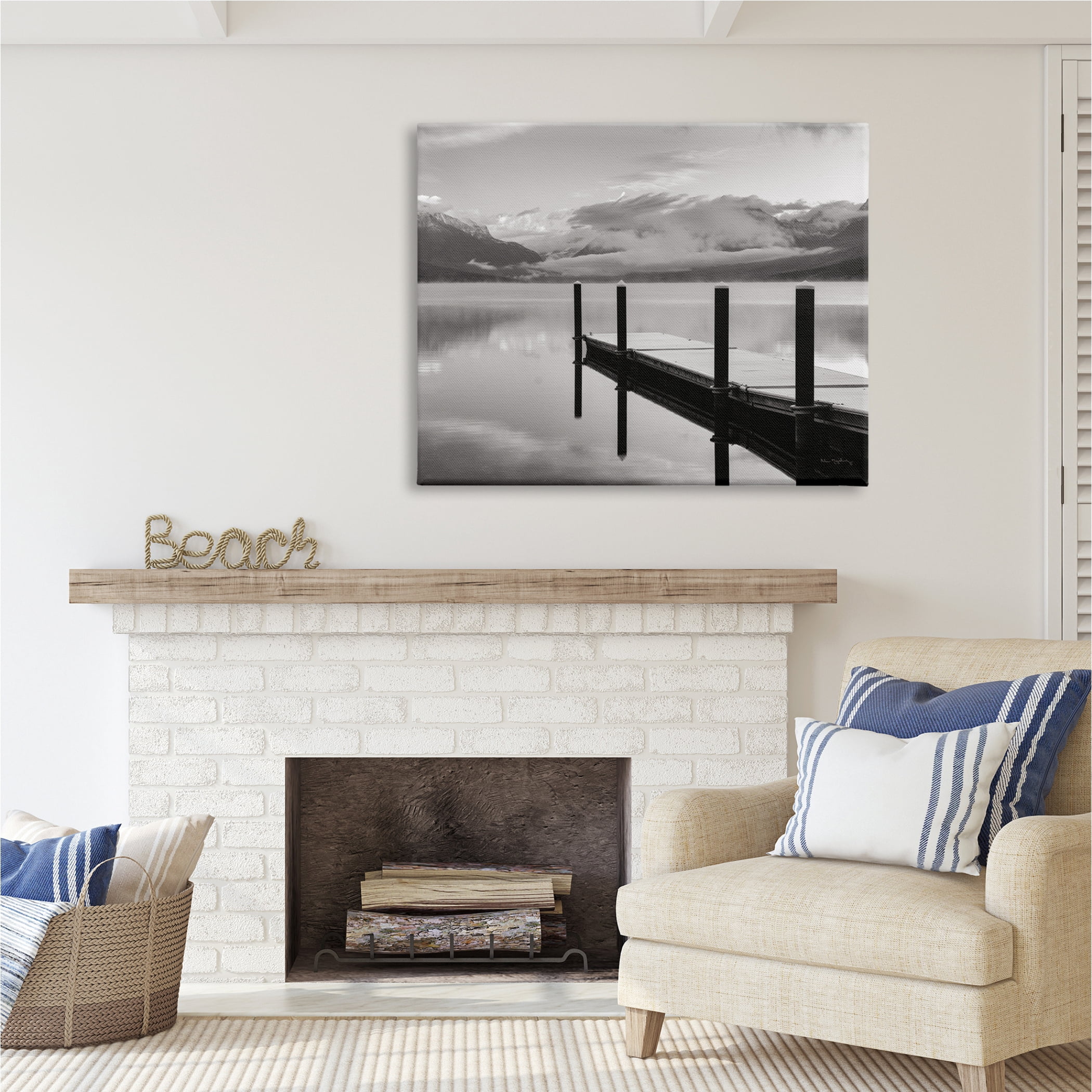 Stupell Industries Lakeside Mountain Dock Nature Photography Gallery Wrapped Canvas Print Wall Art, 48 x 36
