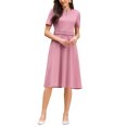 thumbnail image 3 of INSPIRE CHIC Women's A-Line Dress with Belted Summer Short Sleeve 2026 Split Neck Dresses L Pink, 3 of 5