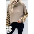 thumbnail image 2 of Women's Smoke Gray Striped Plaid Patchwork Waffle Knit Turtleneck Sweater | (US 20-22)2XL, 2 of 12
