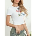thumbnail image 4 of Argulvti Women's Summer Fitted Crop Tops Short Sleeve Crewneck Solid Color/Pattern Print Cropped T-shirt, 4 of 7