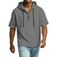 thumbnail image 4 of CIENVNSTG Fishing Shirts for Men Short Sleeve Casual Hoodies Sports Half Zip Drawstring Sweatshirts Loose Breathable Fitness Running Gym Workout Tops Dark Gray XL, 4 of 7
