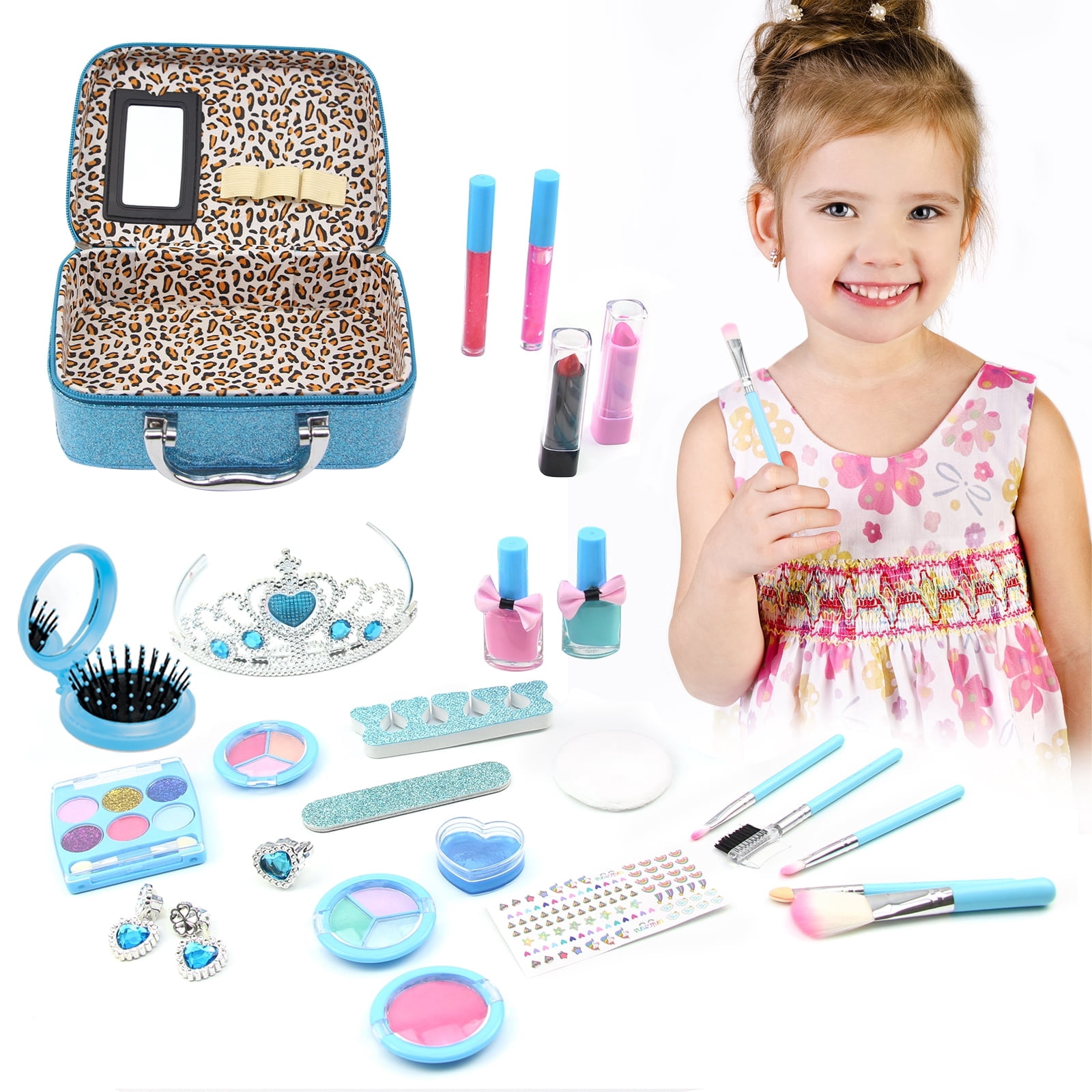 TiokMc Kids Makeup Kit for Girls - Washable & Real Makeup Set, Non-Toxic Toddler Cosmetic Toy for Pretend Play, Dress-Up Starter Gift for Ages 4-8